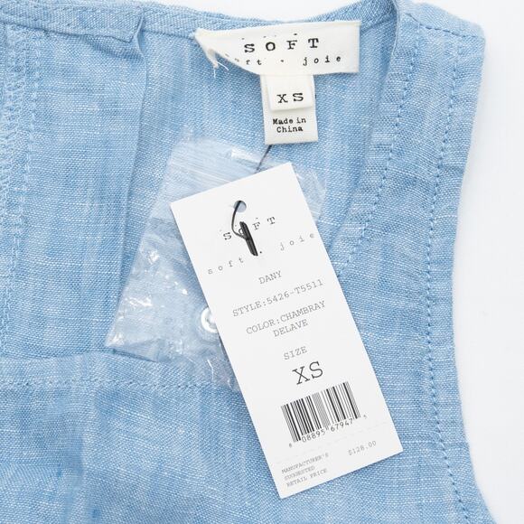 Joie Chambray Delave Sleeveless Button-Back Linen Dany Top Size XS - Picture 7 of 9